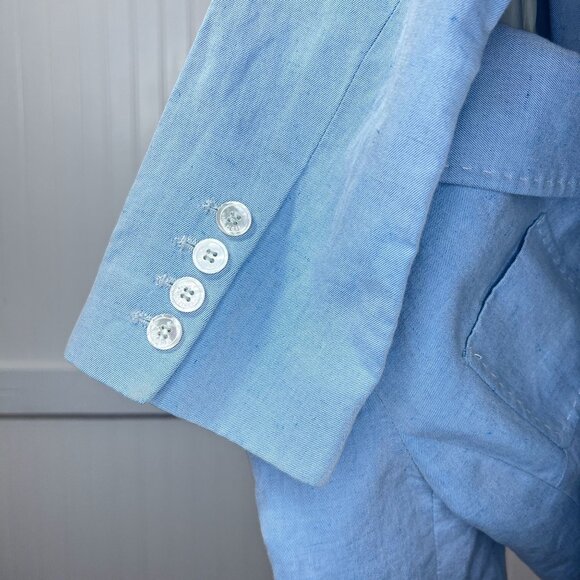 H Hilfiger Button Up Suit Jacket Pockets Women's 10 Linen Cotton Powder Blue - Picture 8 of 9
